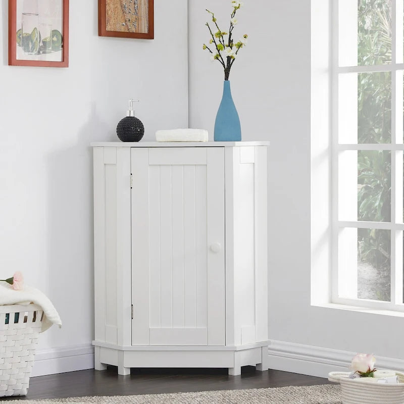Witte Driehoekige Hoekopbergkast met 2 Verstelbare Legplanken - Modern MDF