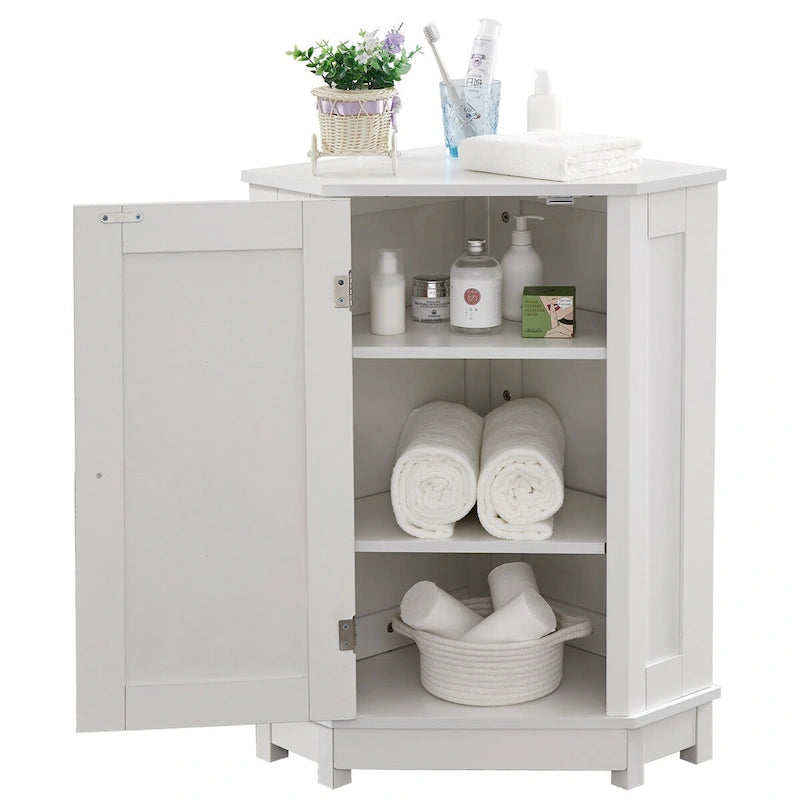 Witte Driehoekige Hoekopbergkast met 2 Verstelbare Legplanken - Modern MDF