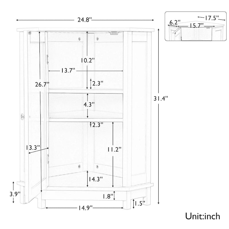 Witte Driehoekige Hoekopbergkast met 2 Verstelbare Legplanken - Modern MDF