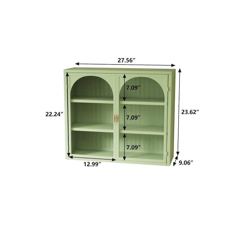 Glass Door Wall Cabinet with 3-Tier Storage - Green, 27.56W x 9.06D x 23.62H