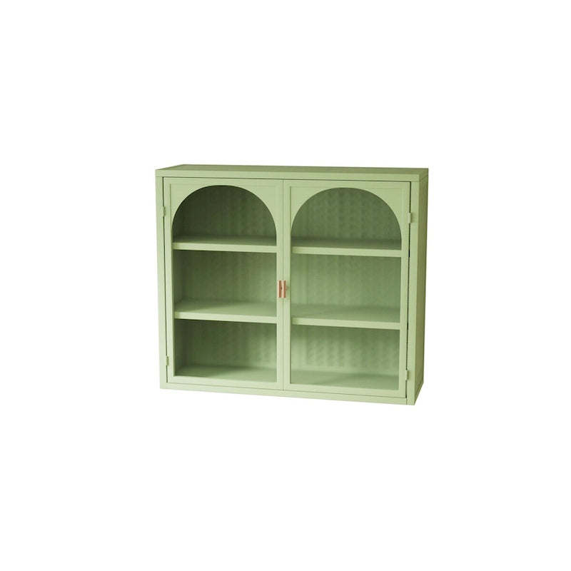 Glass Door Wall Cabinet with 3-Tier Storage - Green, 27.56W x 9.06D x 23.62H