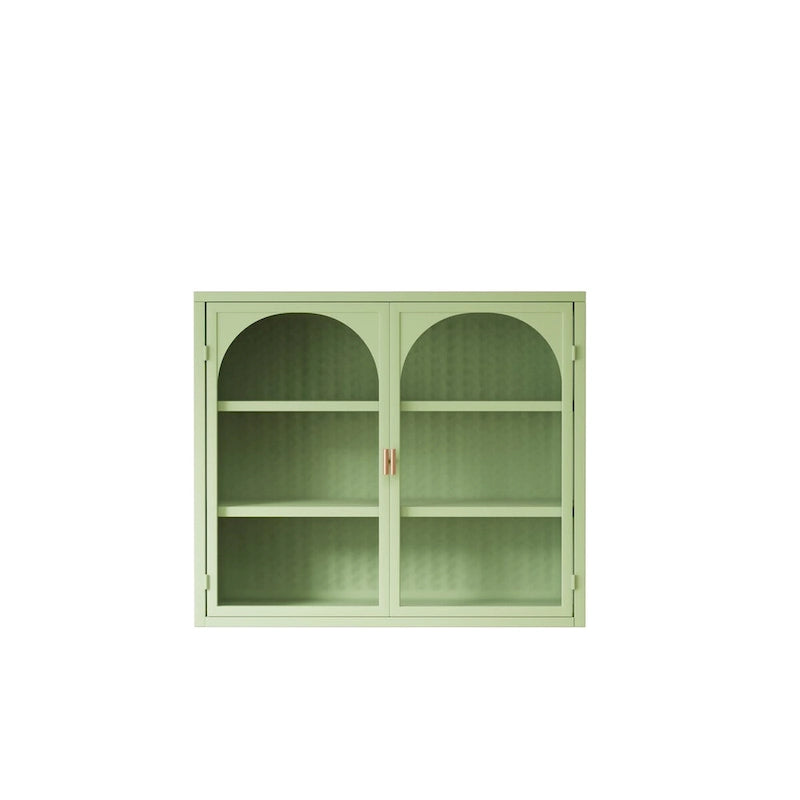 Glass Door Wall Cabinet with 3-Tier Storage - Green, 27.56W x 9.06D x 23.62H
