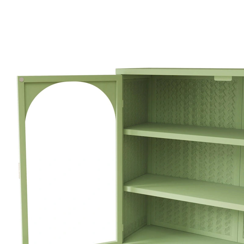 Glass Door Wall Cabinet with 3-Tier Storage - Green, 27.56W x 9.06D x 23.62H